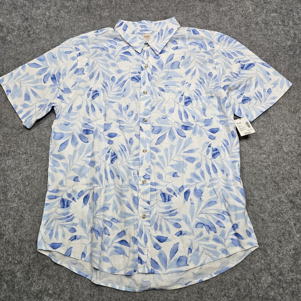 NWT Gymboree Mens Dad And Me Palm Linen-Blend Button Up Shirt - White sz XL